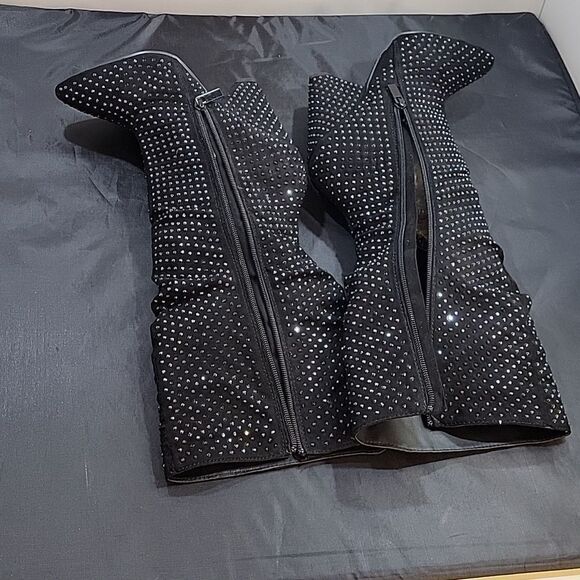 BAMBOO WOMEN'S RETRO RHINESTONE GLITTER BOOT ON CONE TAPERED HEEL - Picture 11 of 16